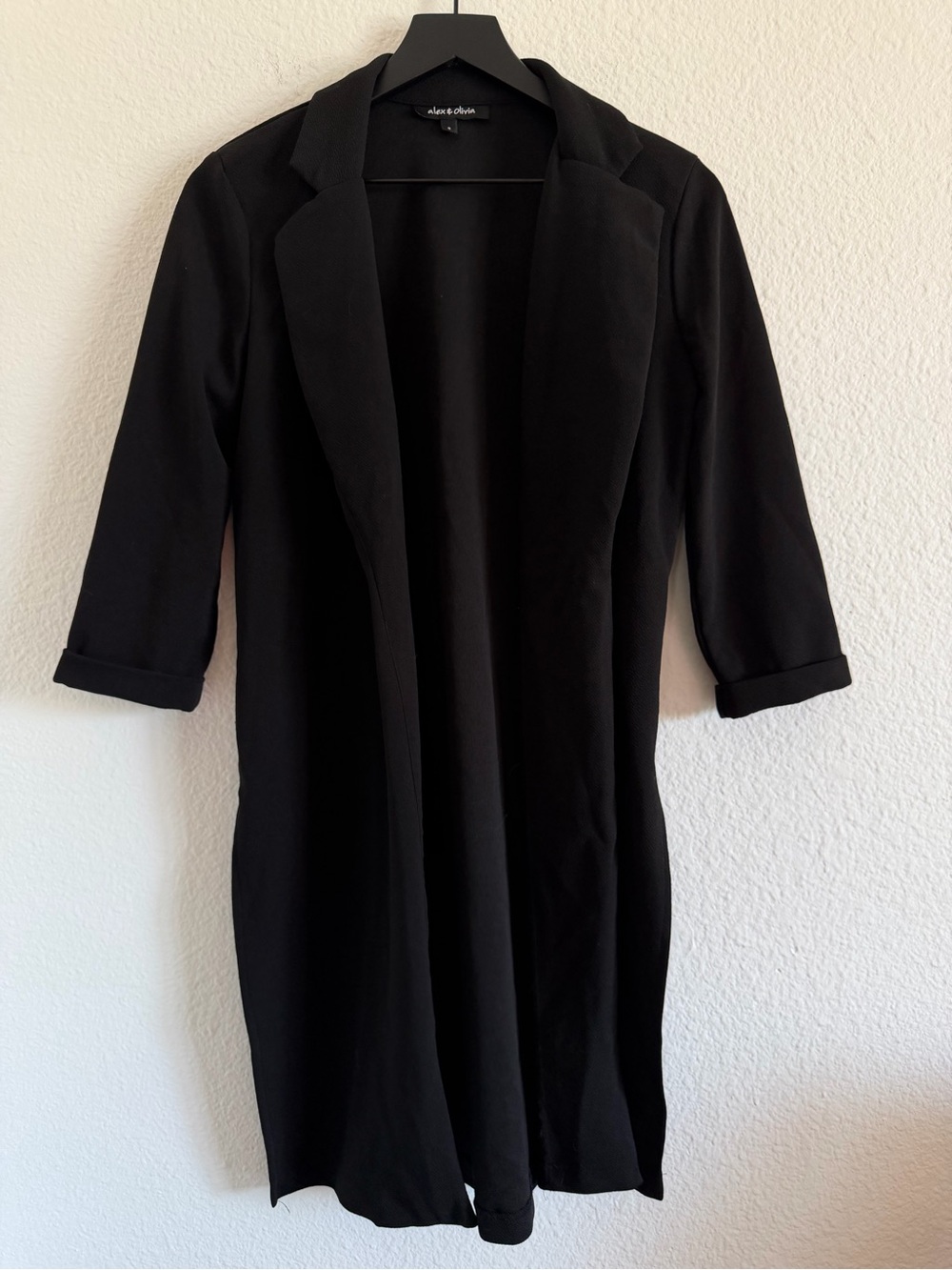 alex & olivia open-front longline blazer jacket